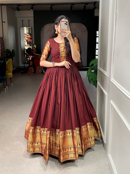 Georgette Designer Gown in Red and Maroon with Embroidered work | Party  wear indian dresses, Indian bridal outfits, Designer dresses indian